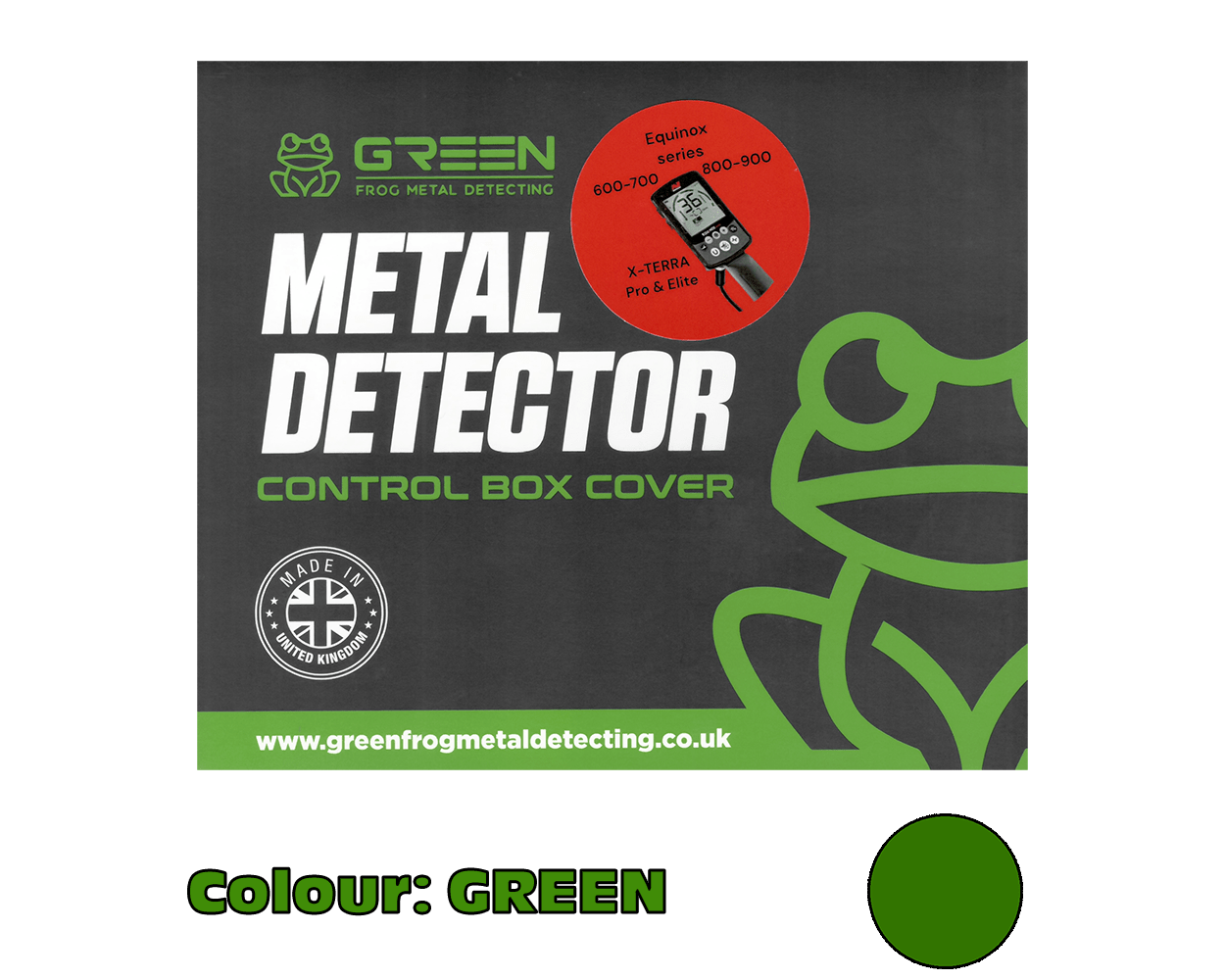 Green Frog Control Box Cover for Equinox & X-Terra - GREEN - Protective Cover for Metal Detectors Green Frog Control Box Cover for Equinox & X-Terra - GREEN - Protective Cover for Metal Detectors